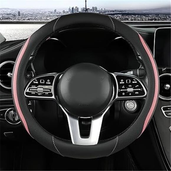 Car Steering Wheel Cover, Leather Steering Wheel Cover Pink Universal 14.5-15 - Picture 7 of 7